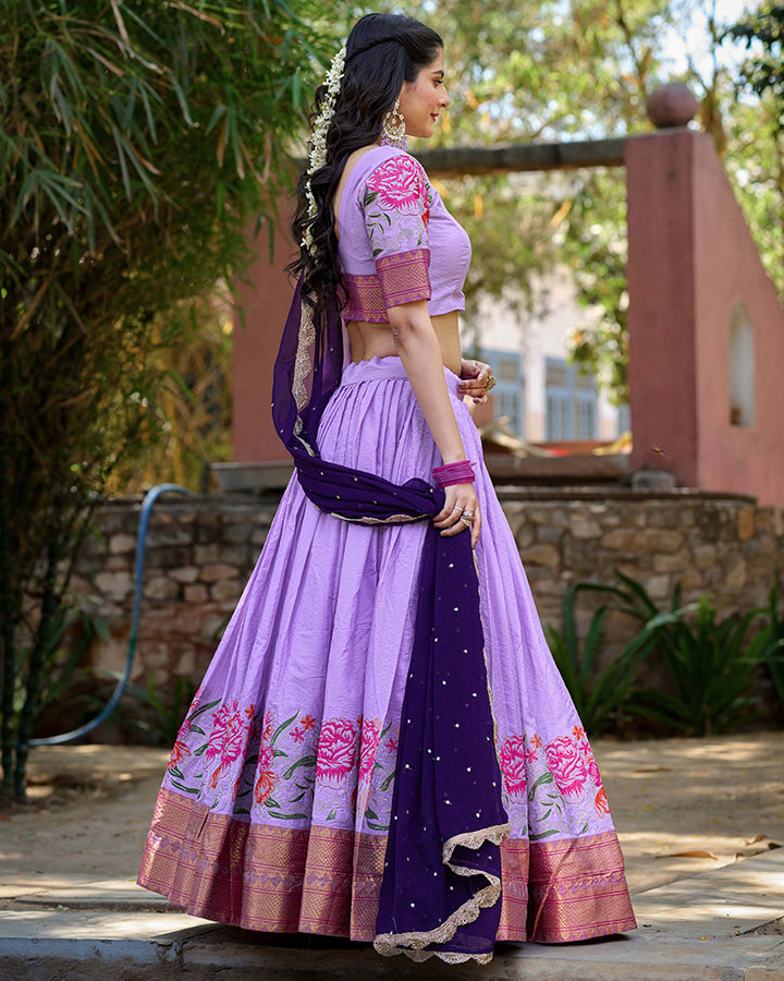 Designer Lavender Color Cotton Silk Lehenga Choli