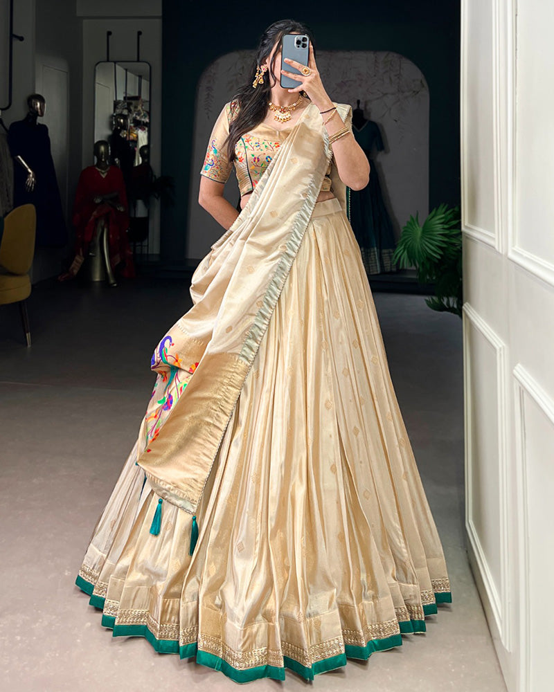 Designer Bottle Green Color Paithani Silk Lehenga Choli