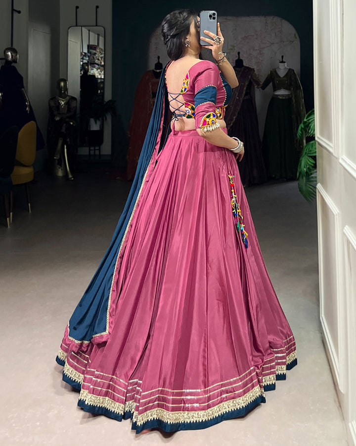 Charming Pink and Navy Blue Silk Crape Lehenga Choli With Traditional Touch