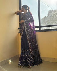 Purple Color Space Silk Embroidered Saree