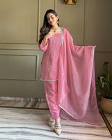 Pink Color Crunchy Silk Farshi Suit