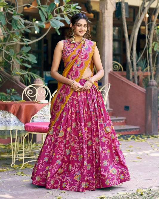 Pink Color Tasar Silk Foil Printed Lehenga Choli