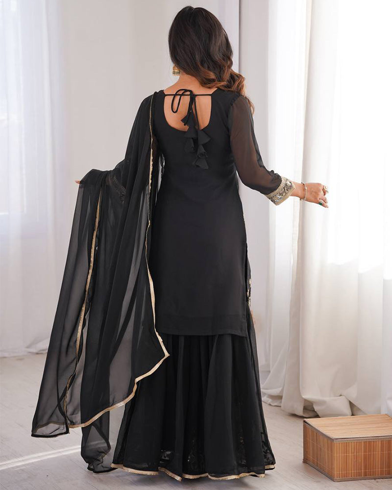 Black Color Soft Georgette Embroidered Sharara Suit