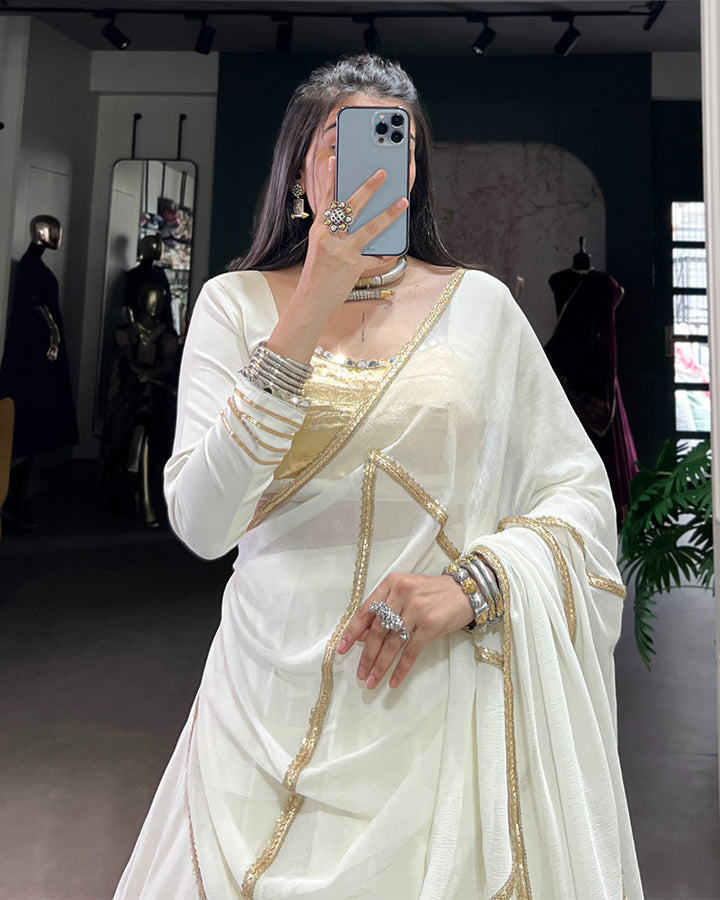 White Color Traditional Rayon Navratri Lehenga Choli