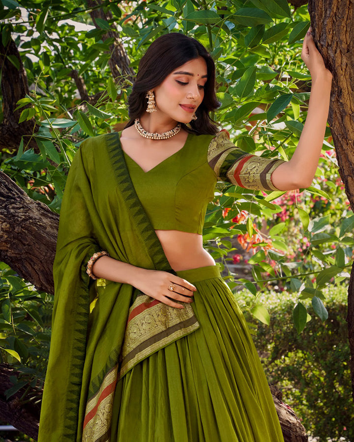Mehndi Color Pure Chanderi Zari Work lehenga Choli