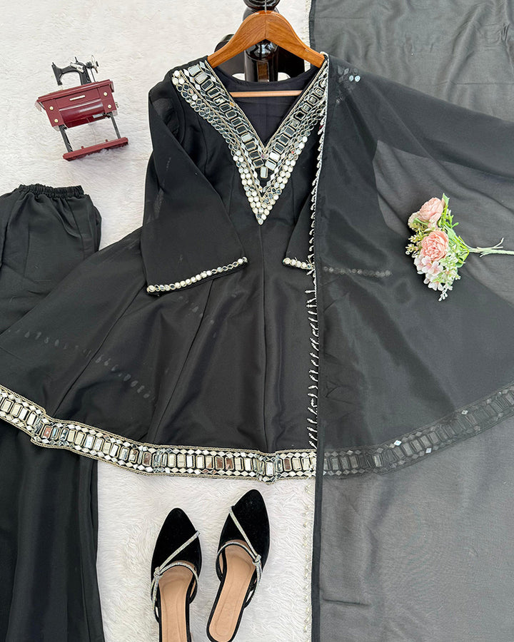 Black Color Viscose Cosmos Plazzo Suit