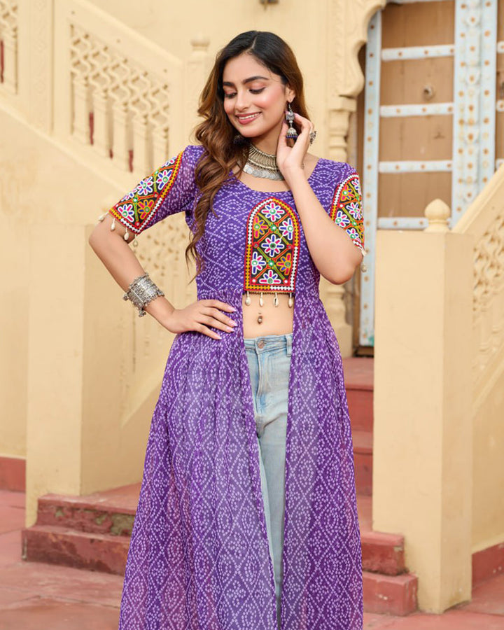 Purple Festival Wear Faux Georgette Kutchi Work Kurti