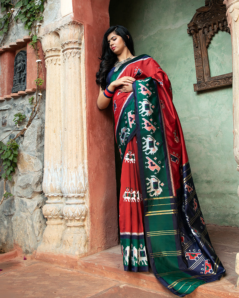 Red Color Patola Print Weaving Silk Saree