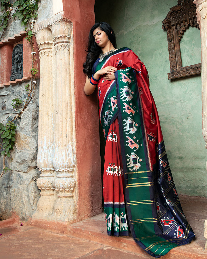 Red Color Patola Print Weaving Silk Saree