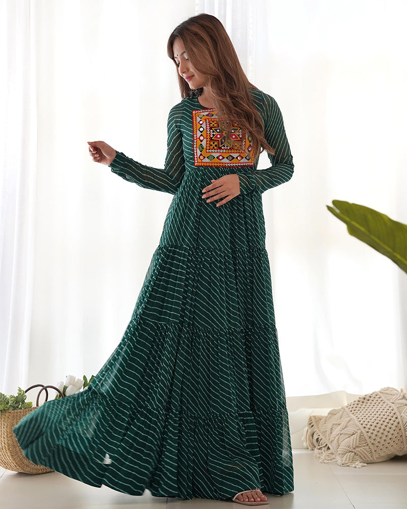 Navratri Special Green Color Georgette Gamthi Work Gown