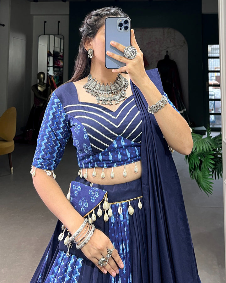 Blue Color Cotton Navratri Lehenga Choli