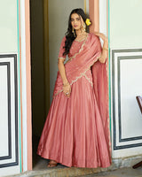Designer Peach Color Chinon Embroidered Lehenga Choli