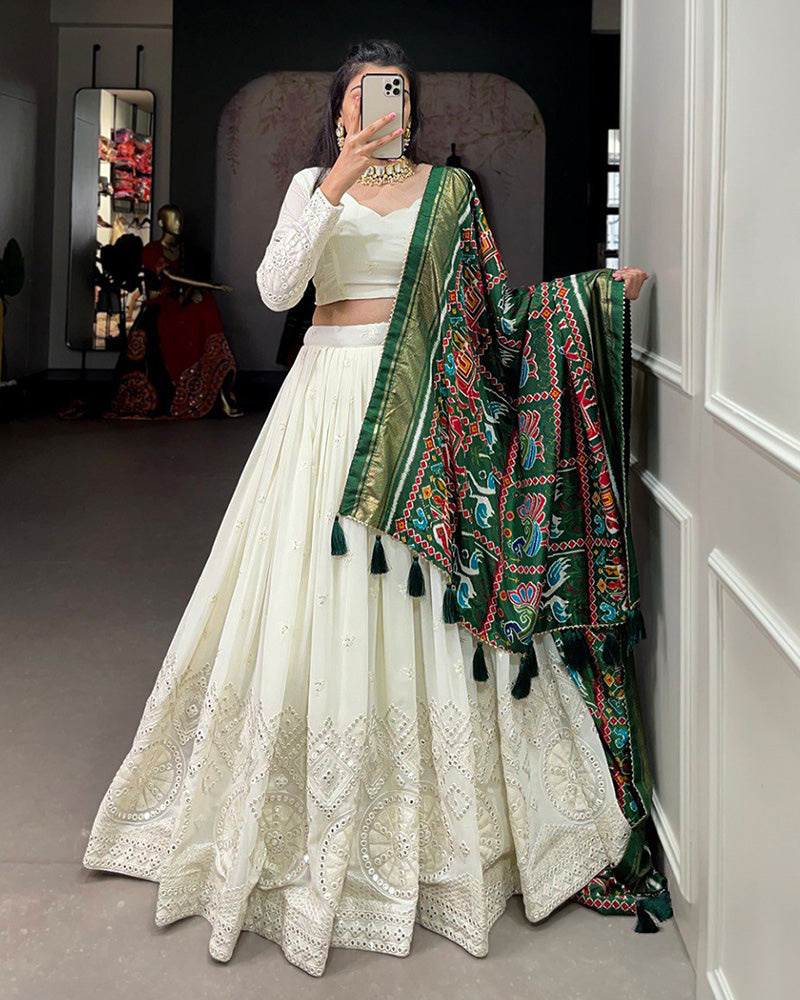 Off White Lucknowi Embroidery Work Lehenga Choli