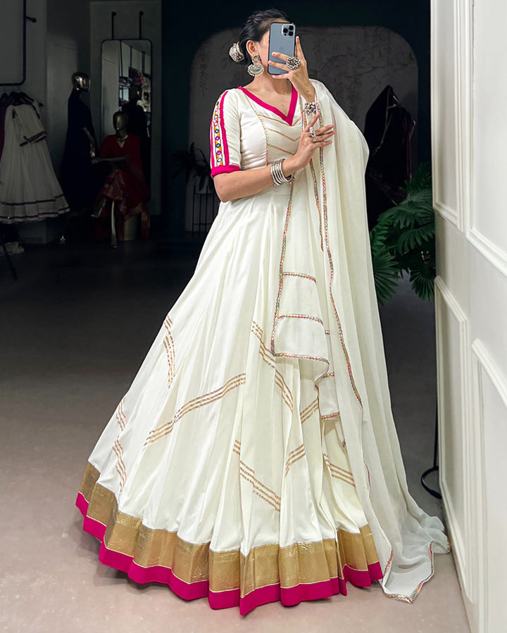 Classic White Color Pure Rayon Navratri Lehenga Choli