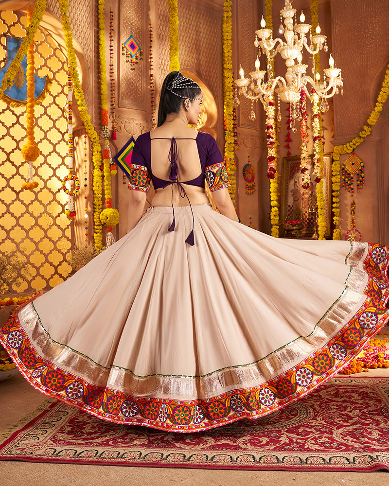 Elegant Beige and Maroon Navratri Lehenga Choli With Rich Embroidered Accents