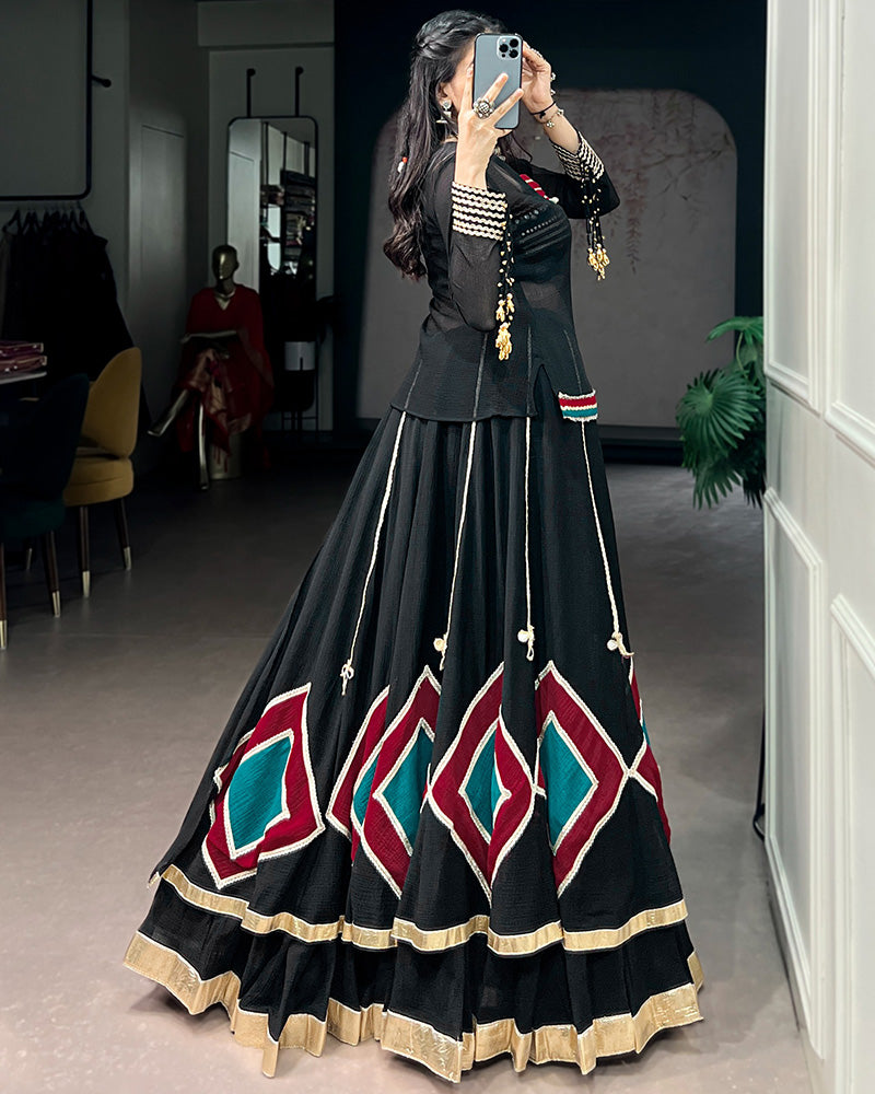 Black Color Pure Marbel Navratri Lehenga Choli