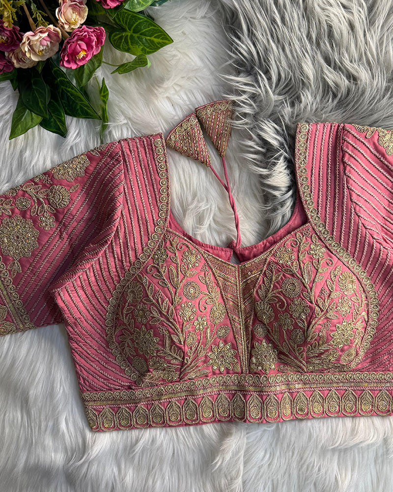 Red Color Italian Silk Embroidered Blouse