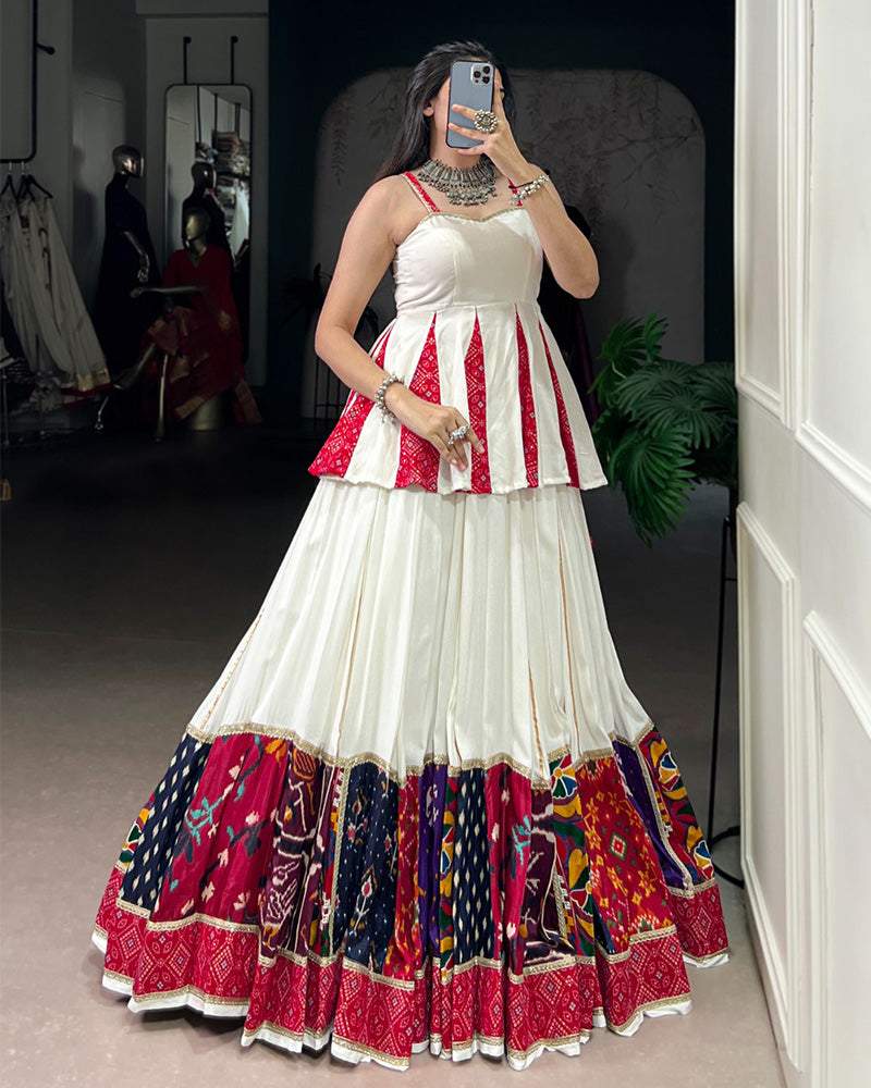 White And Red Panelled Navratri Special Lehenga Choli