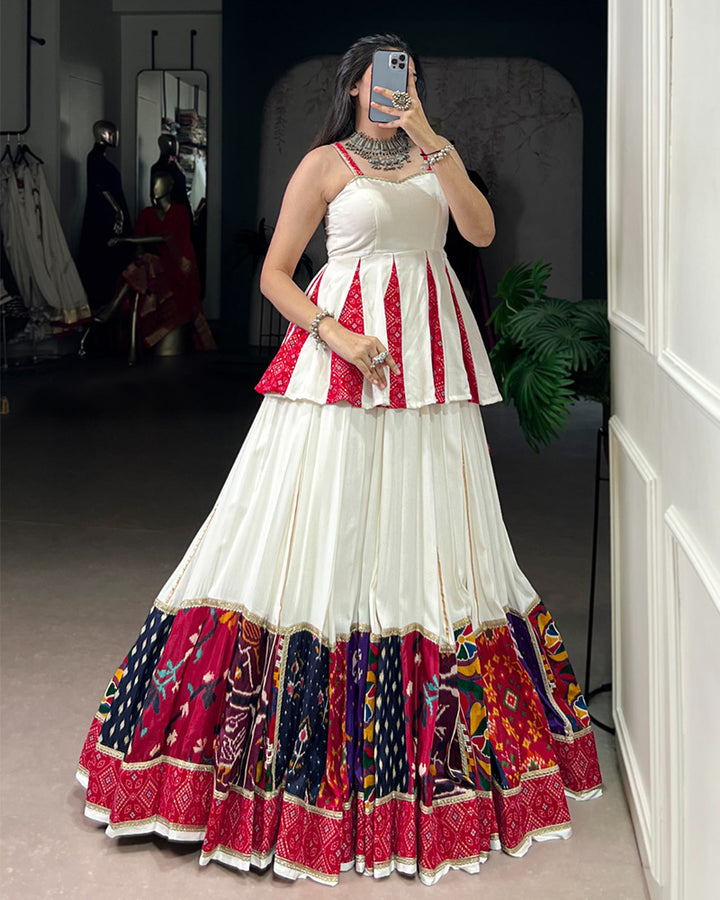 White And Red Panelled Navratri Special Lehenga Choli