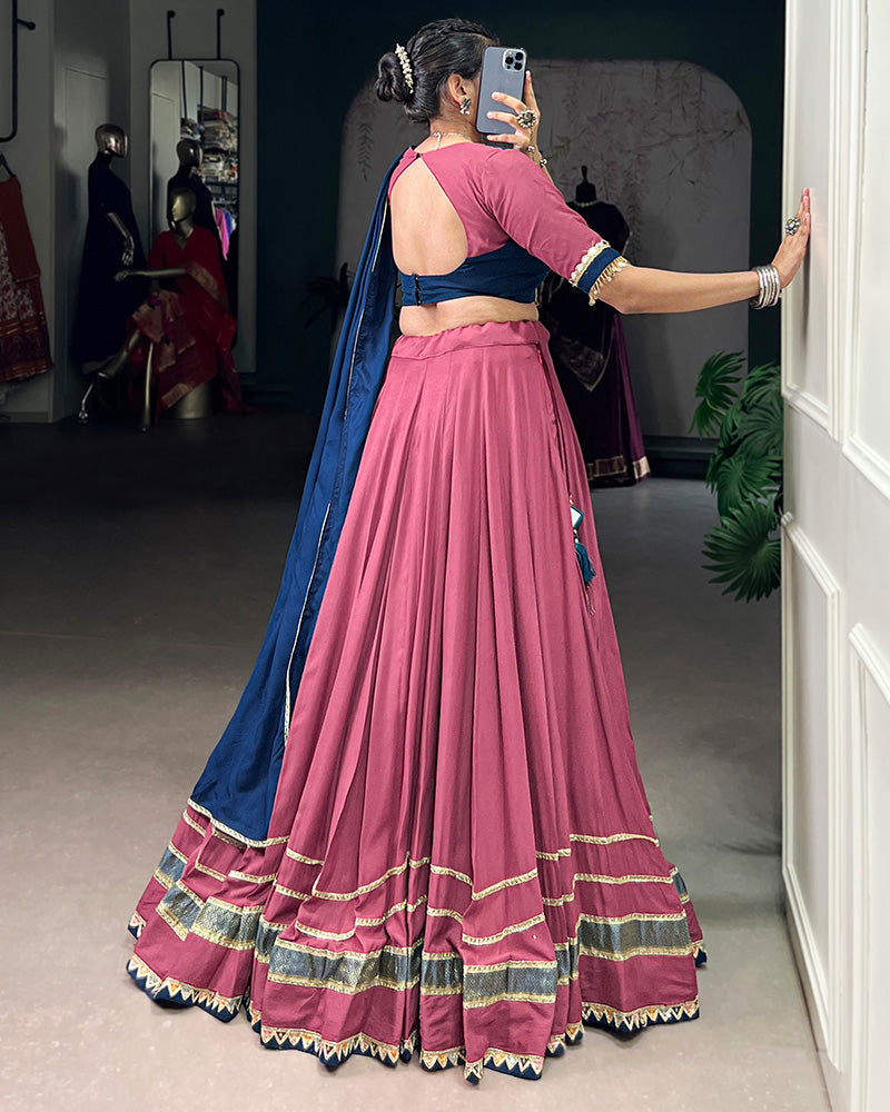 Classic Dusty Pink Color Pure Rayon Navratri Lehenga Choli