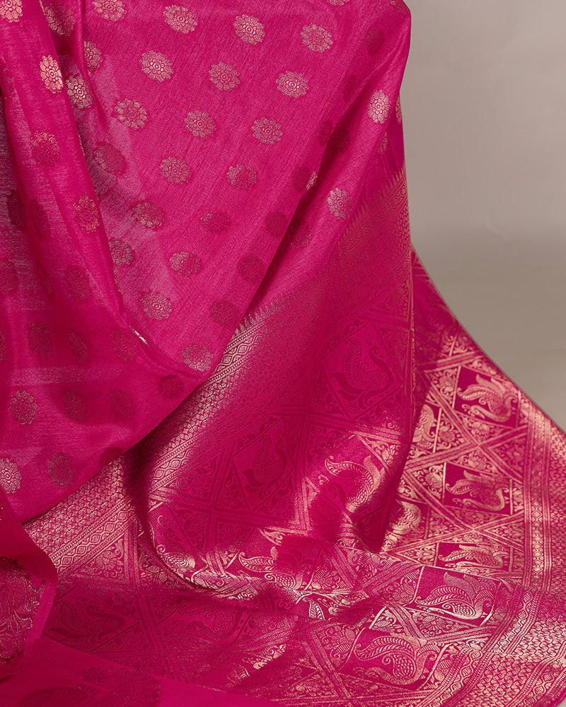 Pink Color Roop Silk Zari Weaving Saree