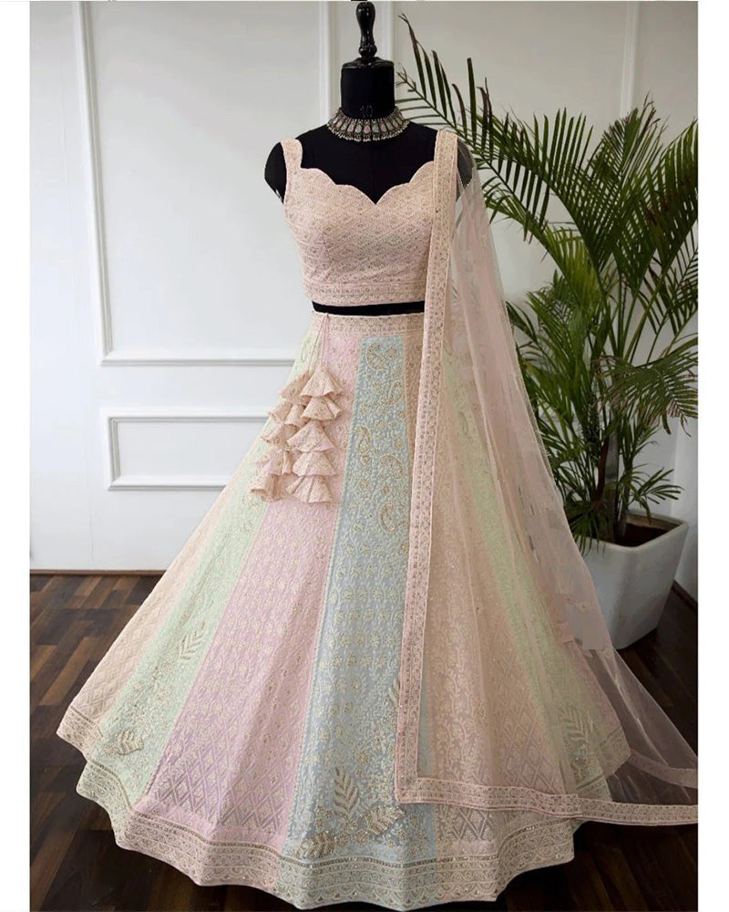 Wedding Wear Pastel Color Georgette Embroidered Lehenga Choli