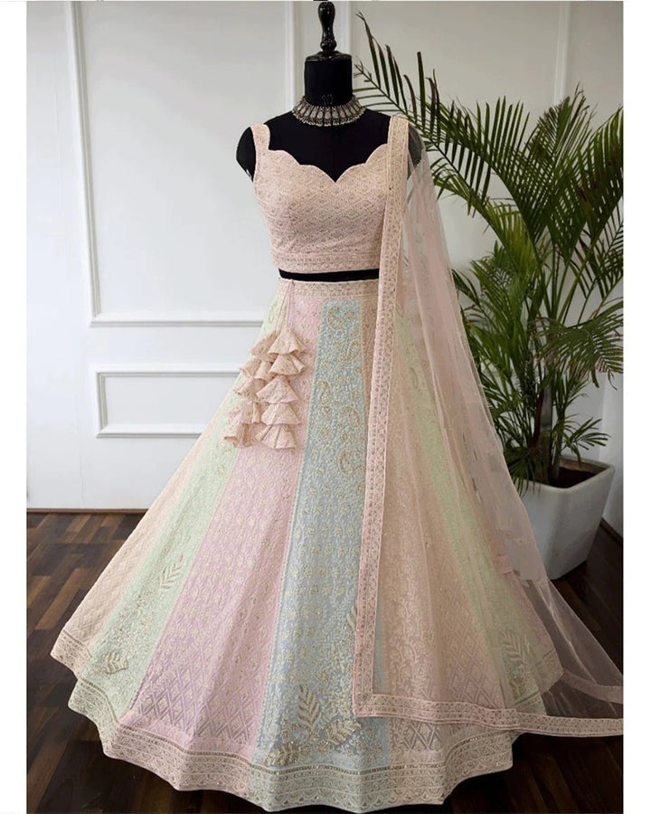 Wedding Wear Pastel Color Georgette Embroidered Lehenga Choli