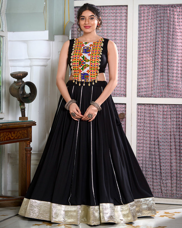 Black Color Rayon Navratri Lehenga Choli