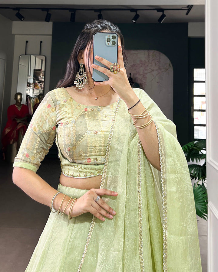 Pista Green Color Allen Crush Lehenga Choli