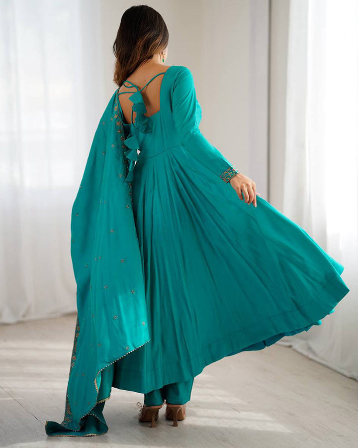 Rama Color Pure Chanderi Silk Three Piece Anarkali Suit