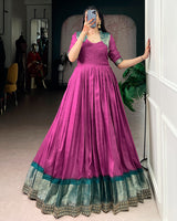 Pink Color Dola Chex Zari Weaving Gown