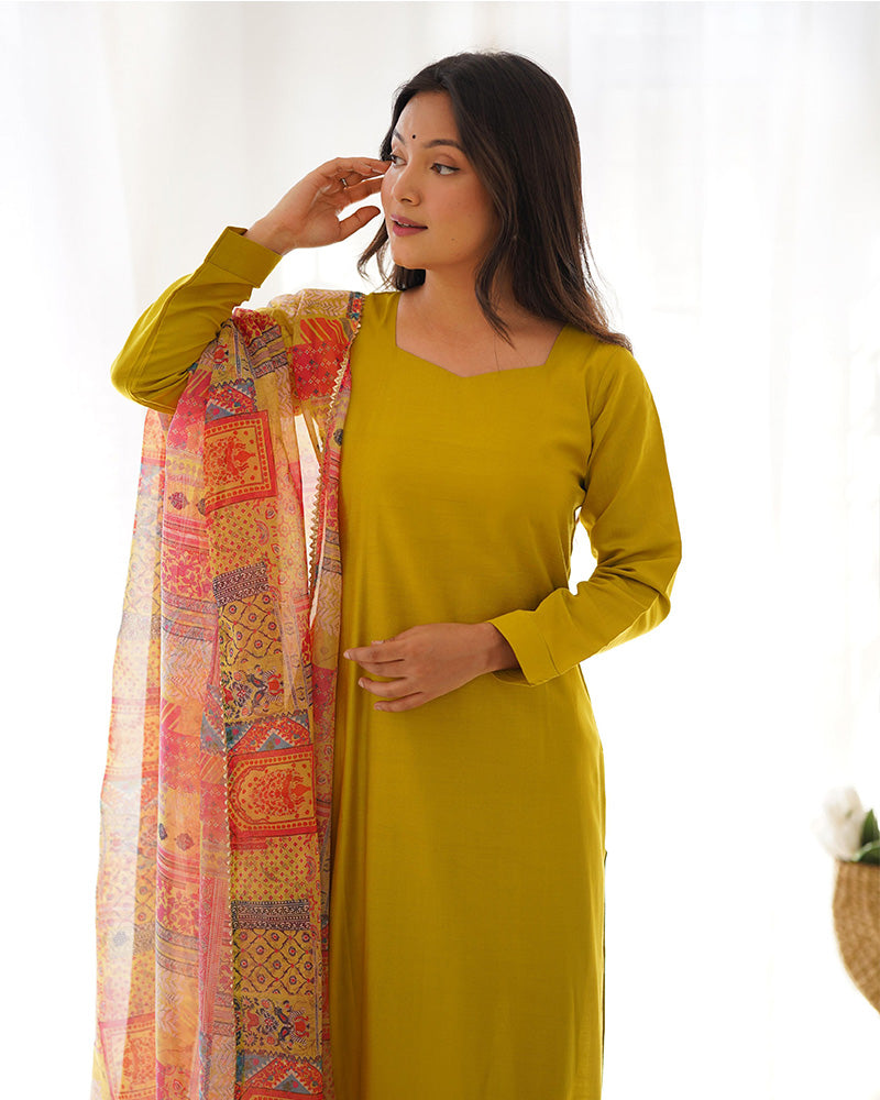 Yellow Color Viscose Three Piece Salwar Suit