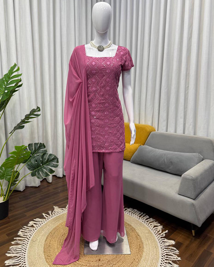 3 Color Faux Georgette Three Piece Kurti Suit