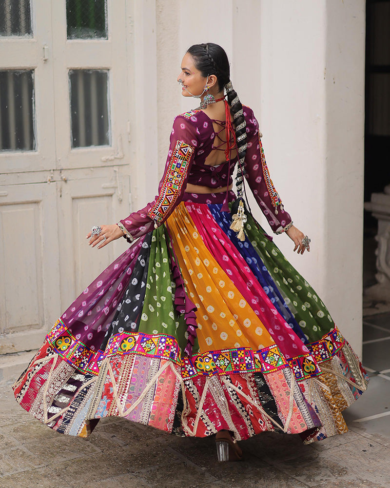 Multi Color Georgette Gamthi Emblished Navratri Lehenga Choli (Copy)
