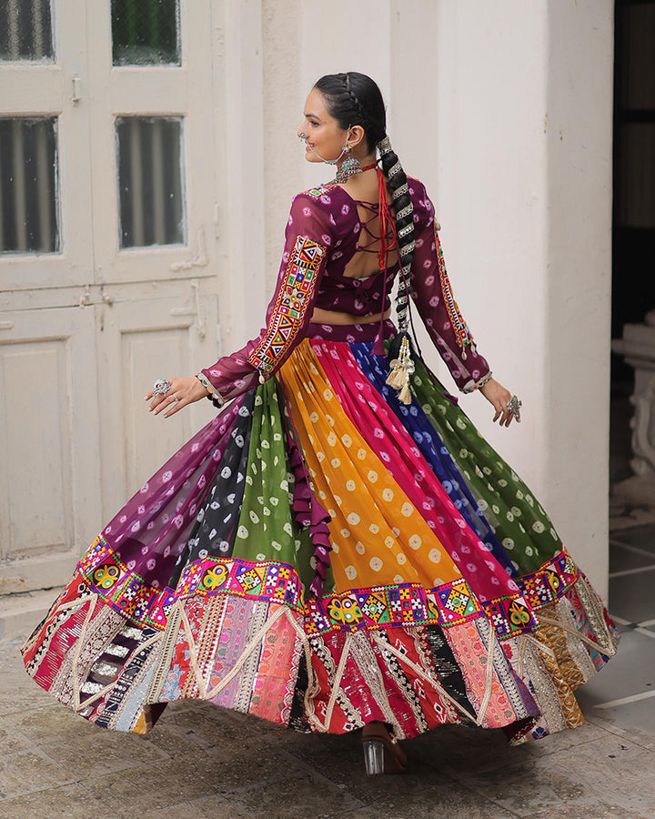 Multi Color Georgette Gamthi Emblished Navratri Lehenga Choli (Copy)