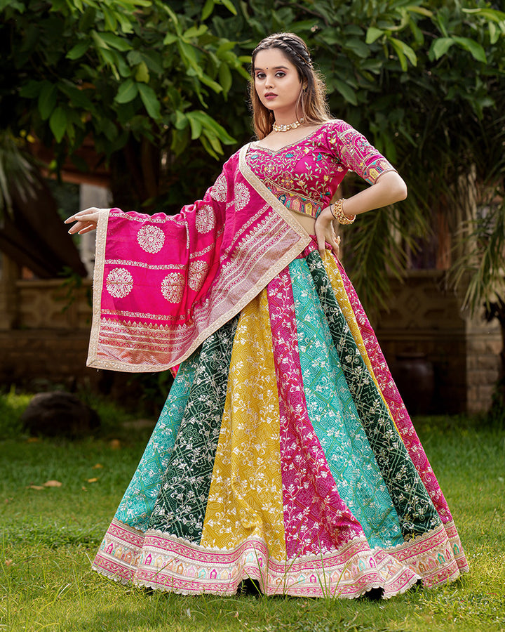 Multi Color Satin Silk Sequence Embroidery Lehenga Choli