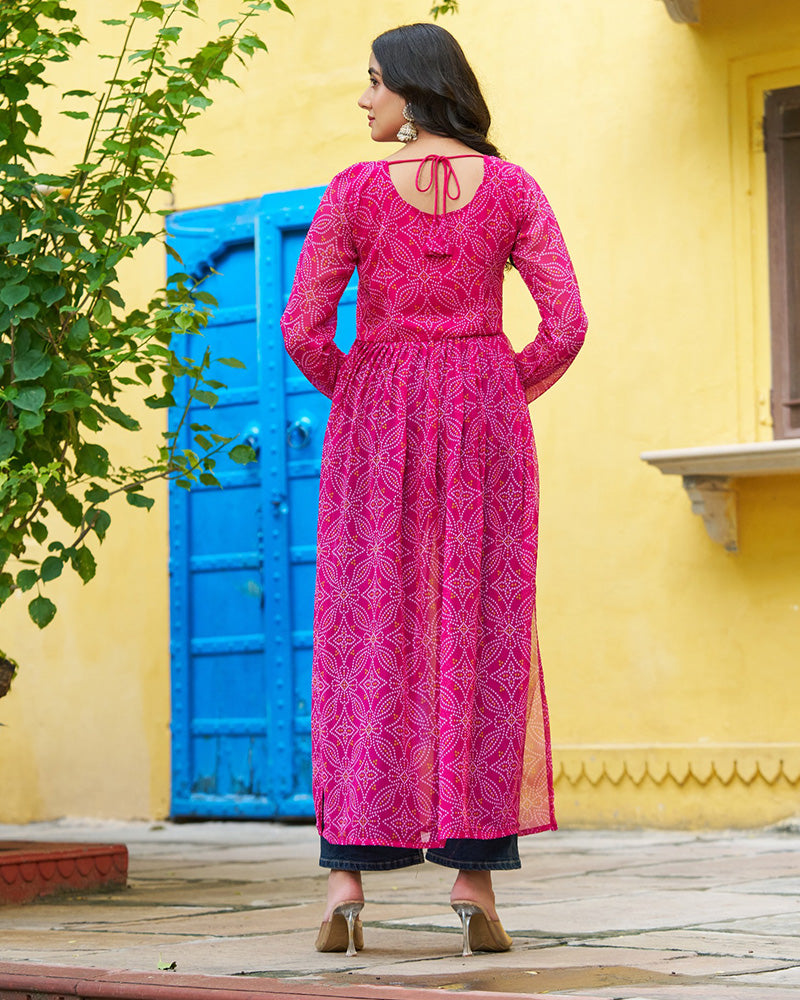 Elegant Pink Georgette Bandhani Print Kurti