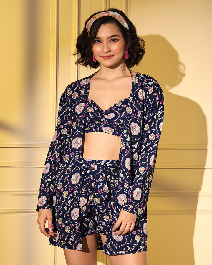 New Design Navy Blue Color Crape Silk Co-Ord Set
