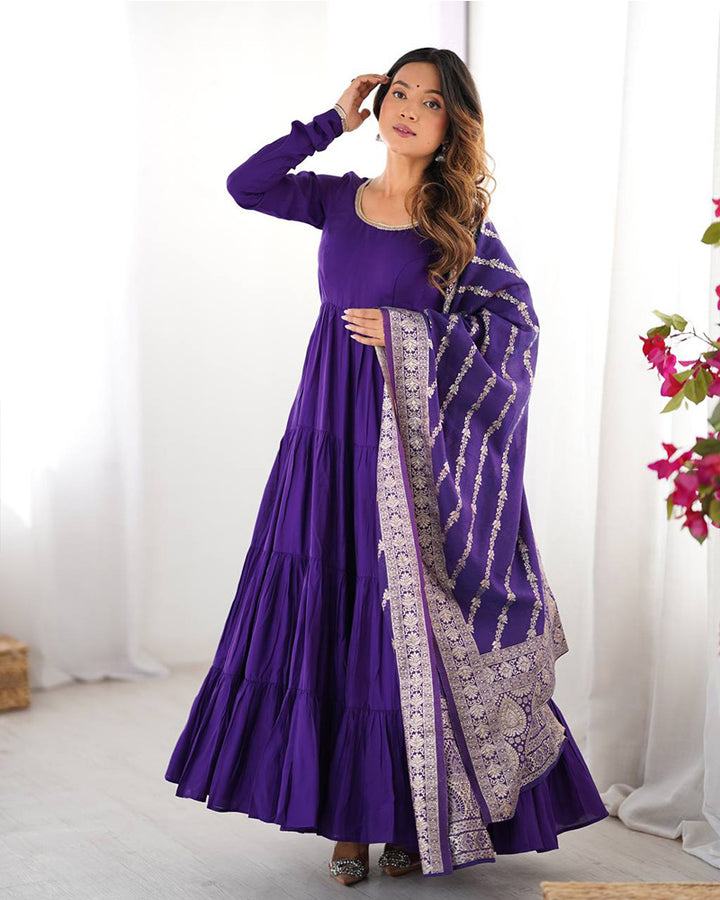 Purple Color Chanderi Silk Layer Style Anarkali Suit