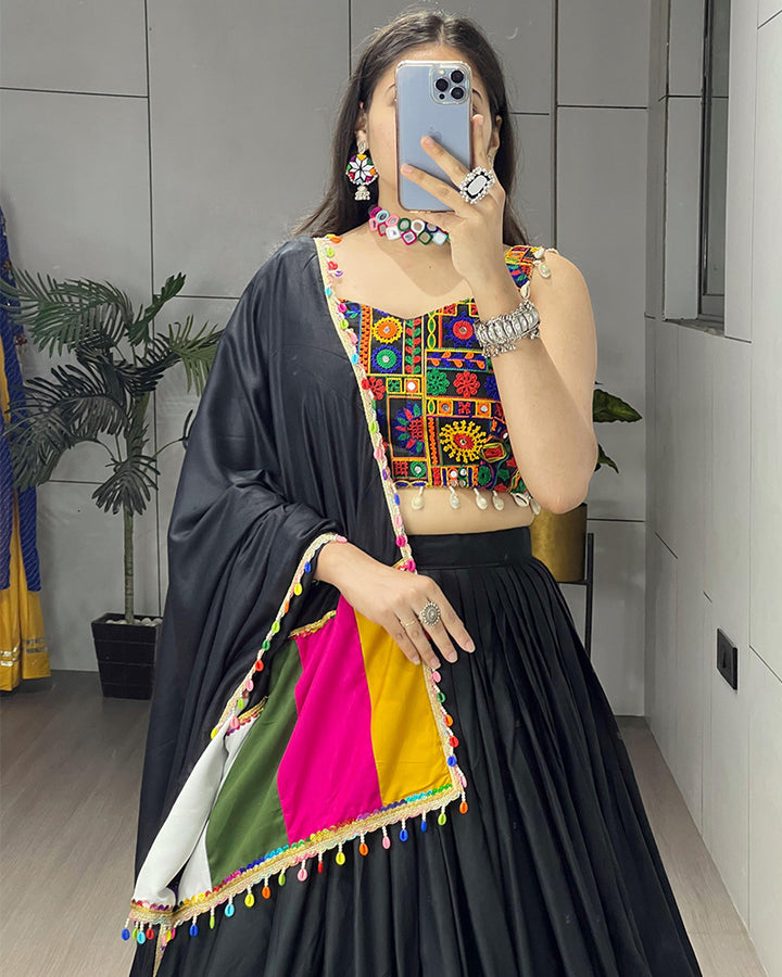 8 Multi Color Designer Pure Rayon Cotton Gamthi Work Navratri Lehenga Choli
