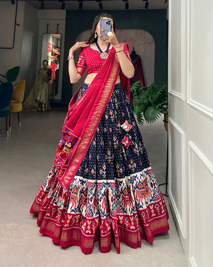 Navy Blue Color Tussar Silk Designer Lehenga Choli