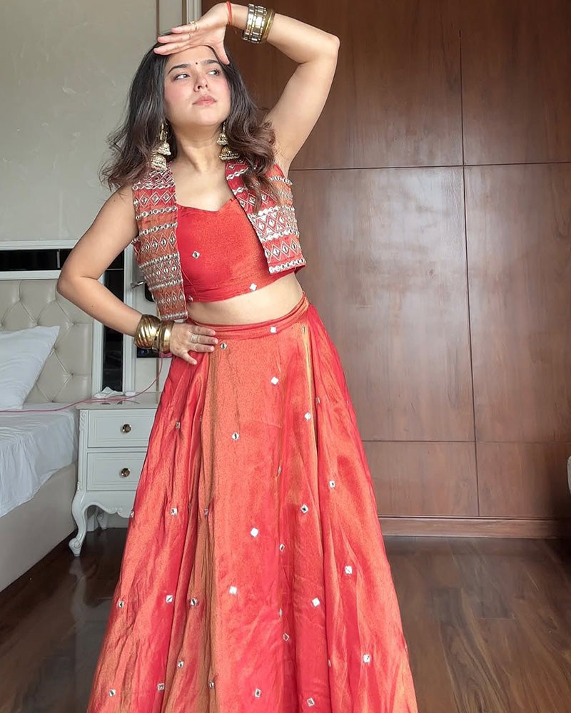 Orange Color Western Style Shimmer Silk Lehenga Choli