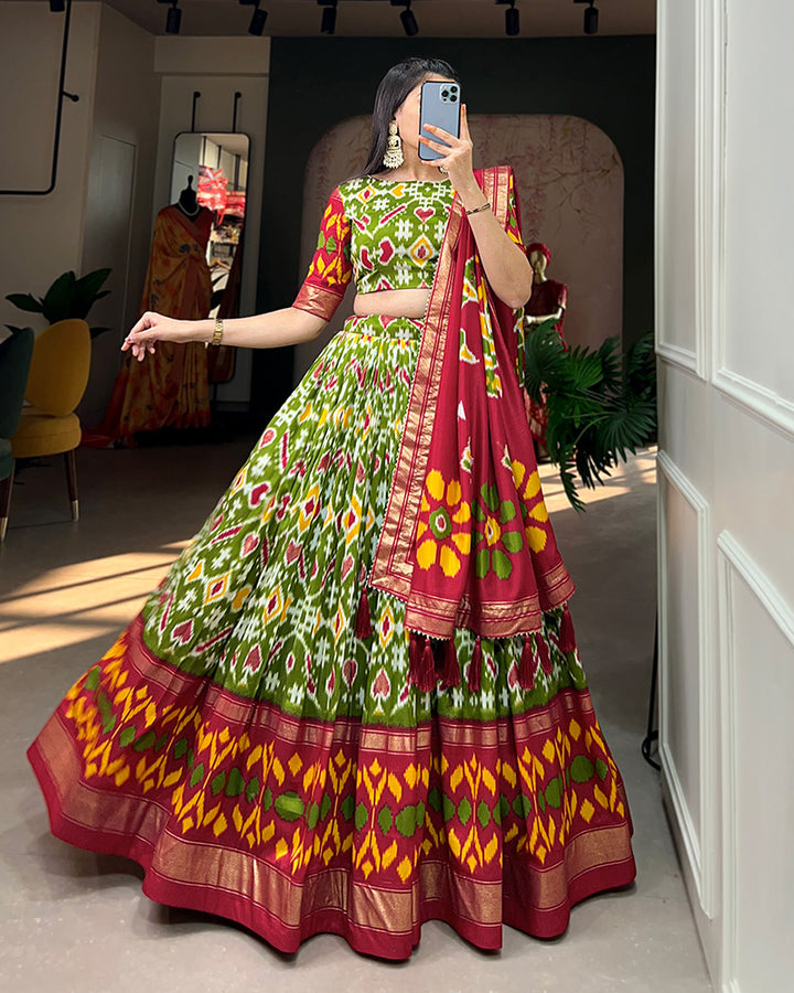 Mehndi Color Tussar Silk Designer Lehenga Choli