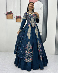 Peacock Vichitra Silk Sequence Embroidered lehenga Choli