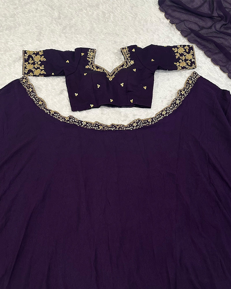 Wine Color Diamond Crush Silk Lehenga Choli