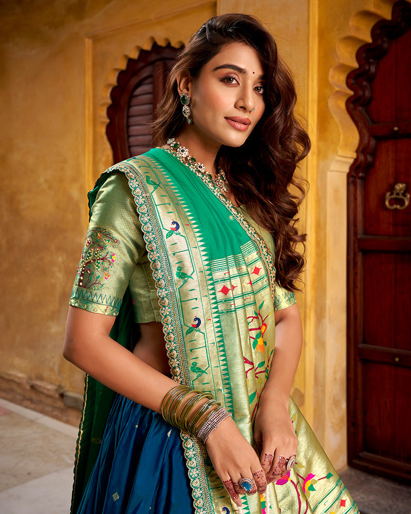 Navy Blue Color Soft Silk Paithani Lehenga Choli