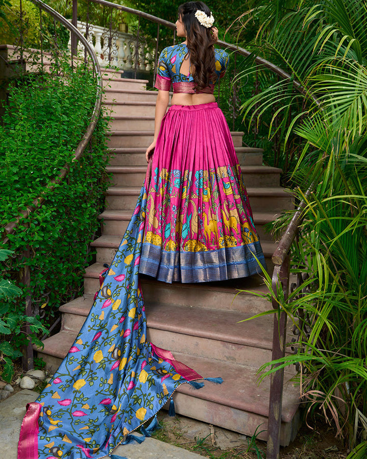 Pink Color Dola Silk Designer Kalamkari Print Half Saree