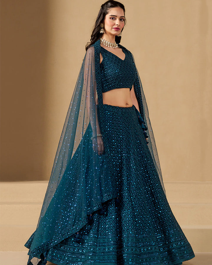 Designer Blue Color Georgette Embroidered Lehenga Choli