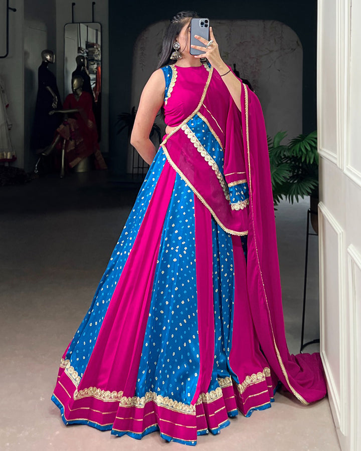 Navratri Special Magenta And Blue Color Tasar Silk Choli