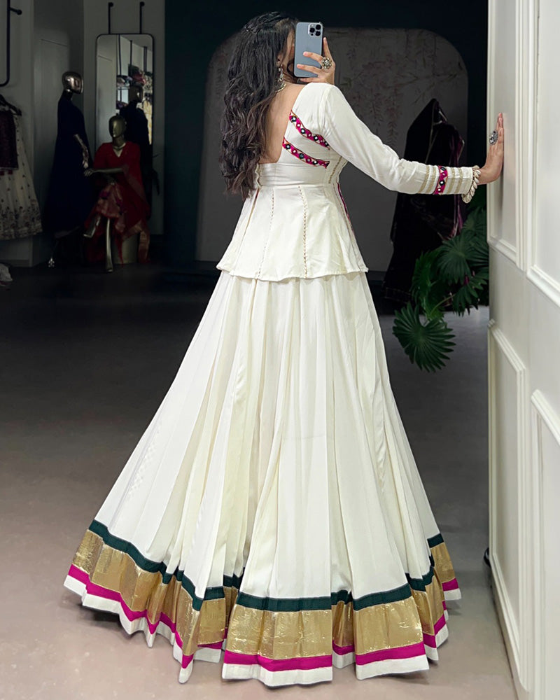 Designer White Color Rayon Navratri Lehenga Choli